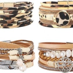 Leopard Bracelets For Women Tree Of Life Leather Bracelet Multilayer Wide Leather Wrap Bracelet